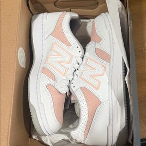 New Balance White and Light Pink Sneakers